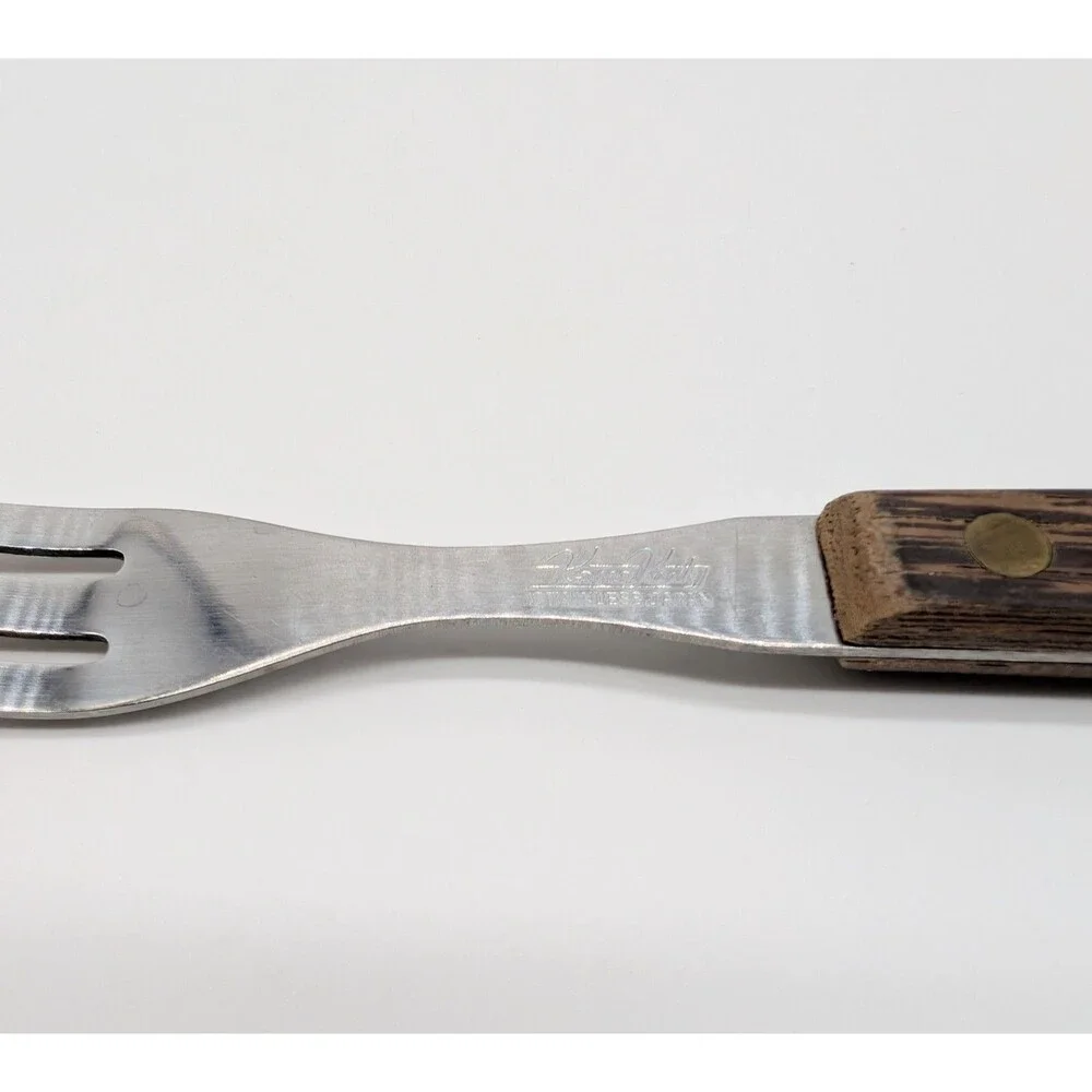 Vtg Granny Fork 3 Prongs Tines Meat Fork Stainless Prongs & Wood Handle Japan